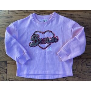 NWT Girls New Era Atlanta Braves Sequin Heart Sweatshirt -Youth 6 - Pink